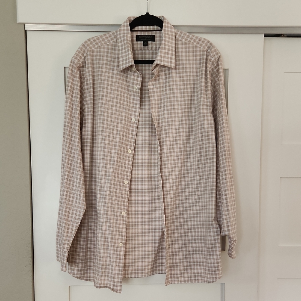 NWOT Banana Republic Men's Light Brown Checkered Shirt Size L